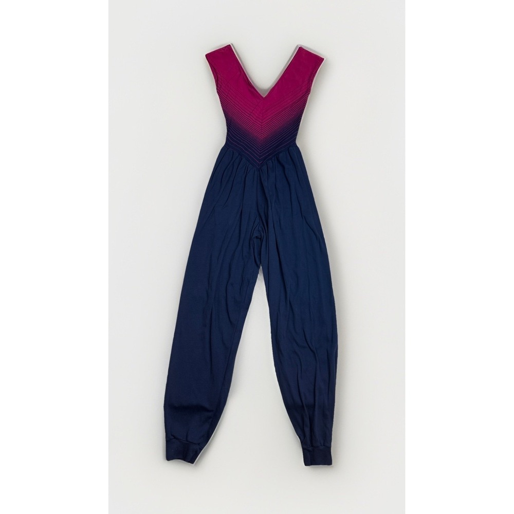 Vintage 90s Chevron Jumpsuit Pink Blue Drop Waist Dance Aerobic Women Small - Picture 1 of 7